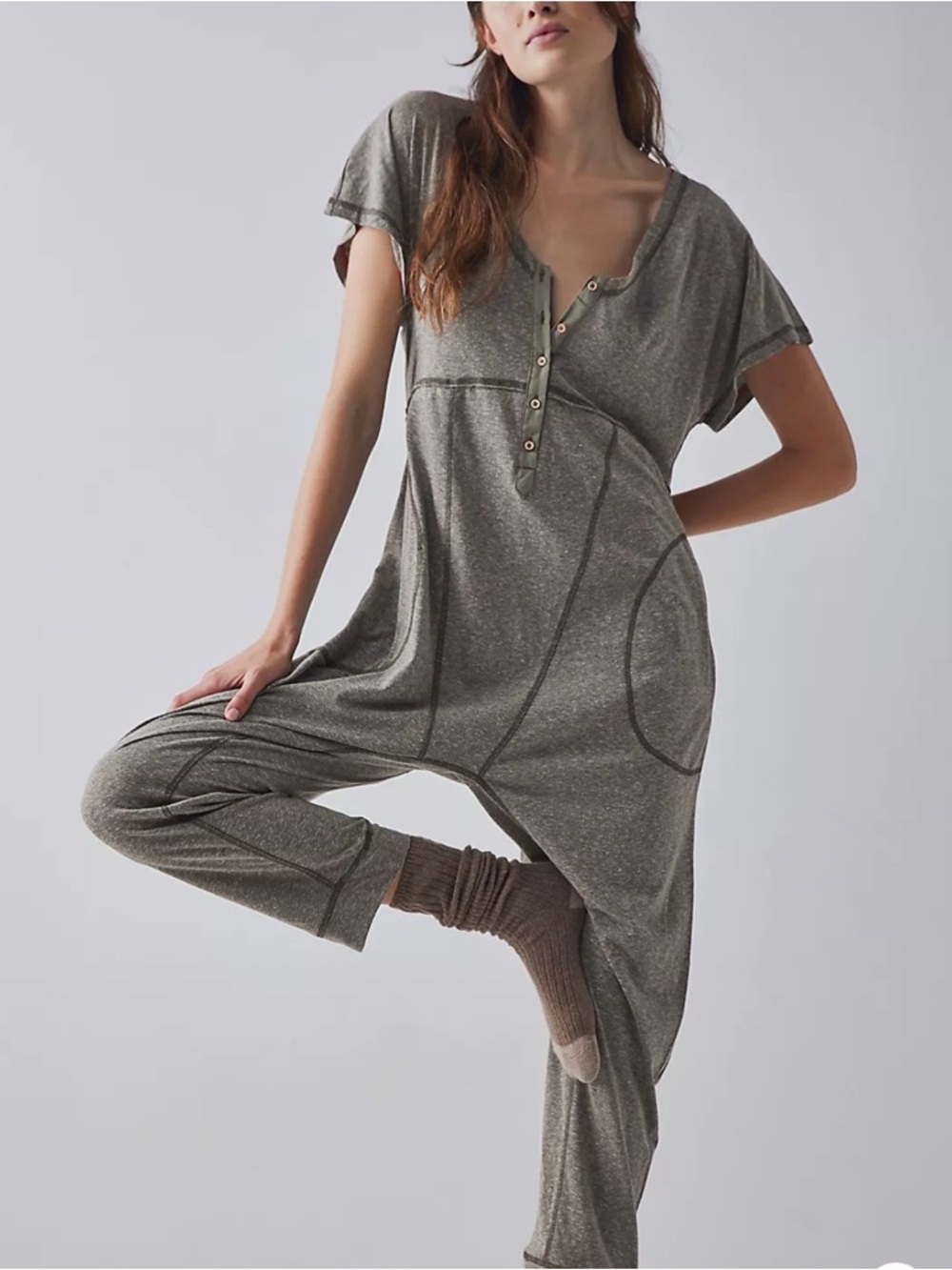 Intimately Free People Pillow Talk Henley Romper Jumpsuit Womens M/L*